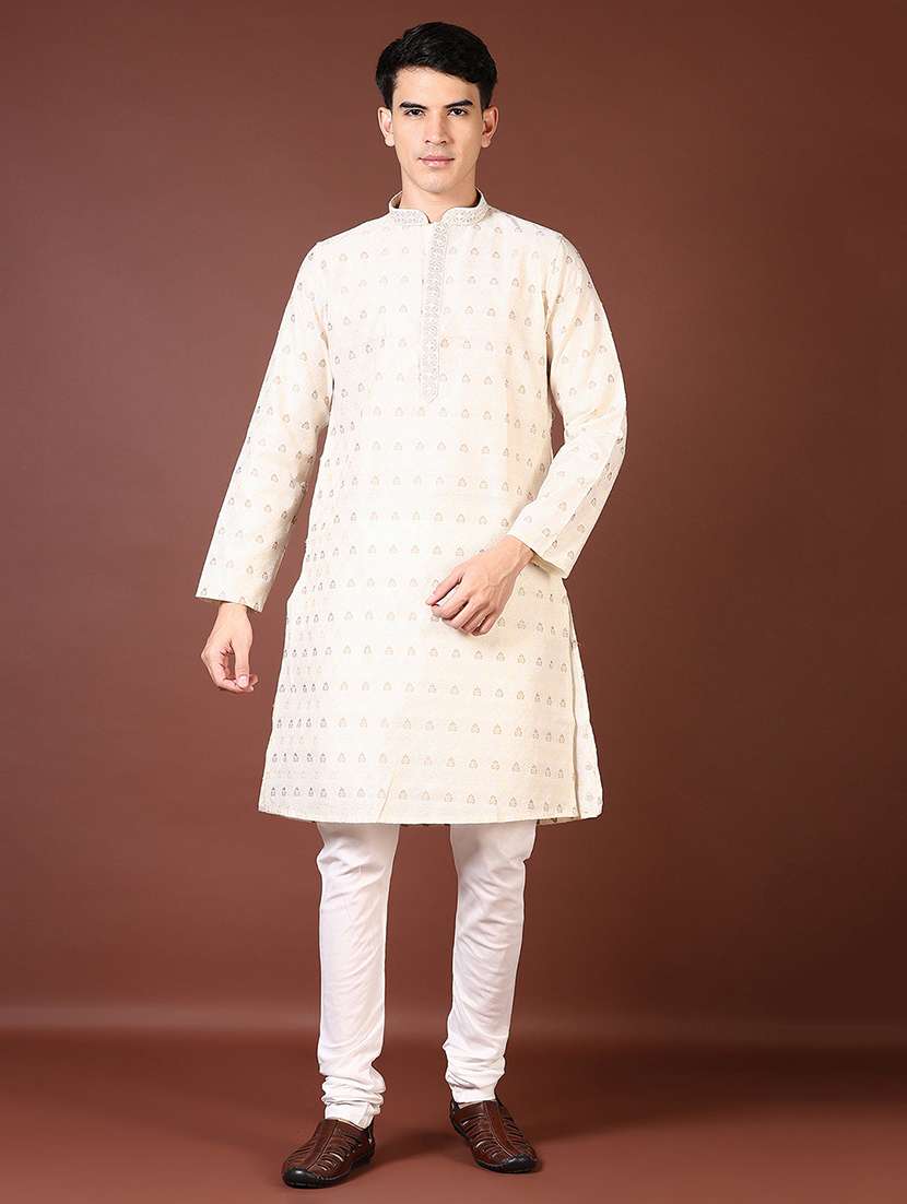 men self design mandarin neck kurta pyjama set