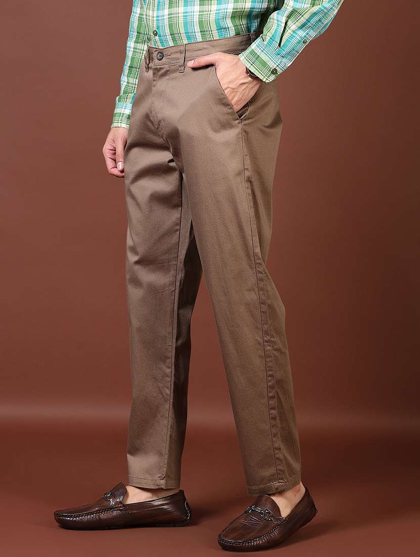 men solid mid rise flat front casual trouser - 21667598 -  Standard Image - 1