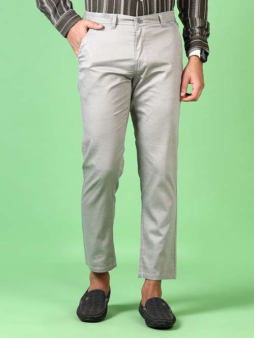 men solid mid rise flat front casual trouser - 21667599 -  Standard Image - 0
