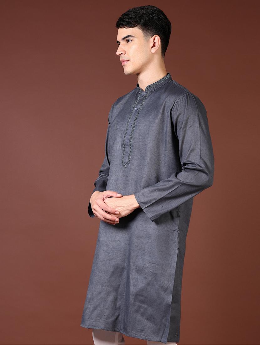 men embroidered long sleeve kurta - 21667607 - Standard Image - 1