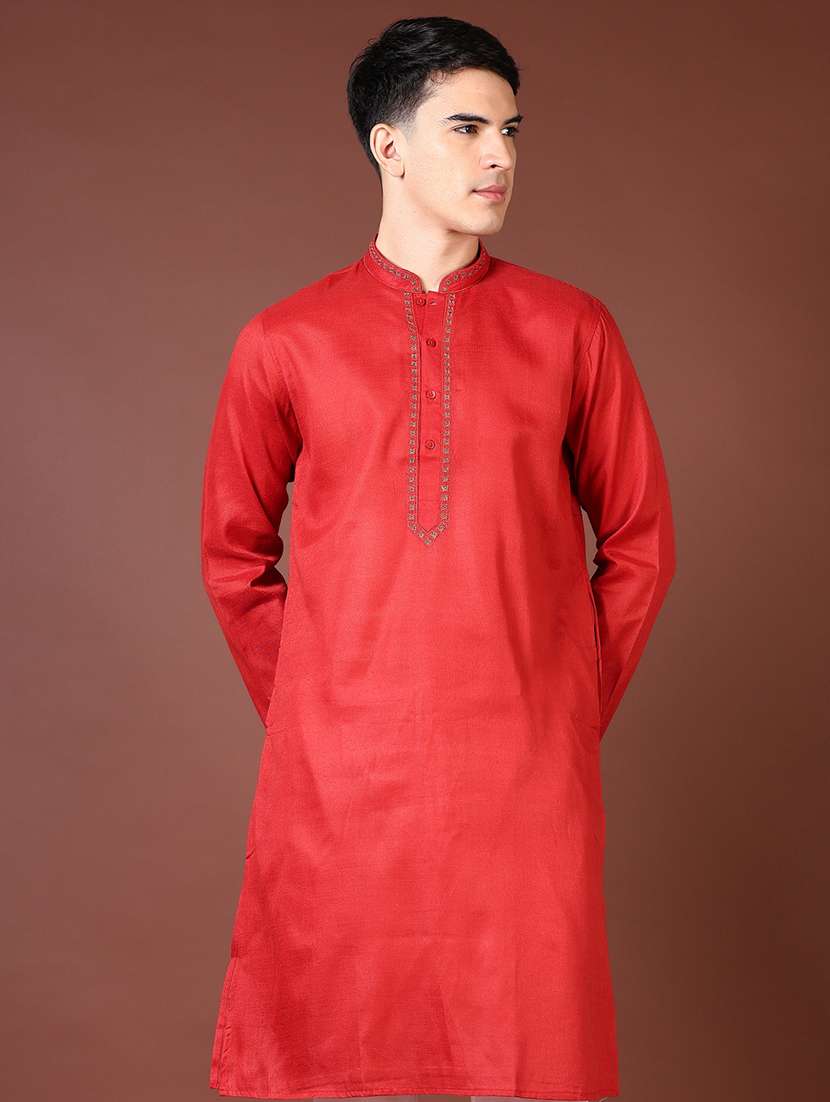 men embroidered long sleeve kurta
