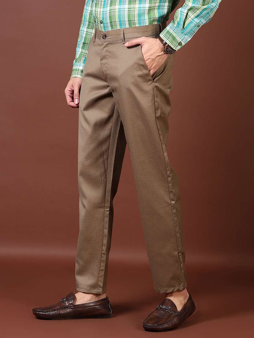 men solid mid rise flat front casual trouser - 21667678 - Standard Image - 1