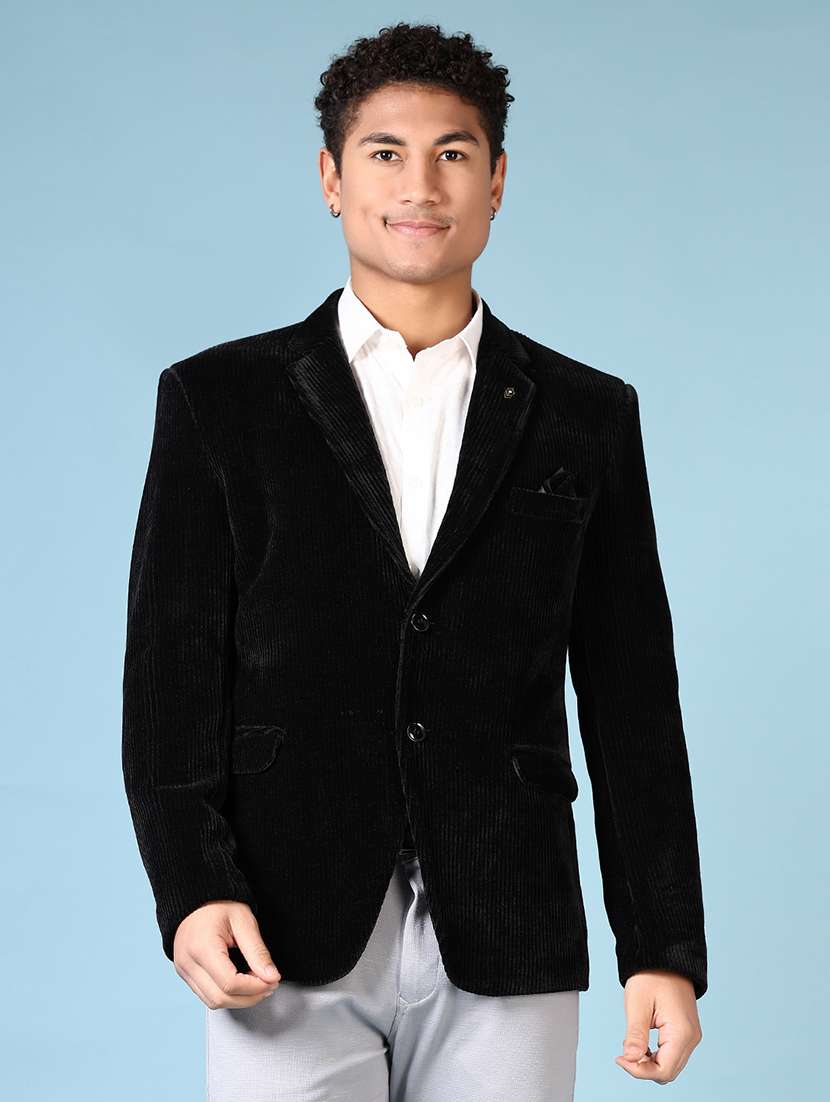 men solid long sleeve single breasted blazer