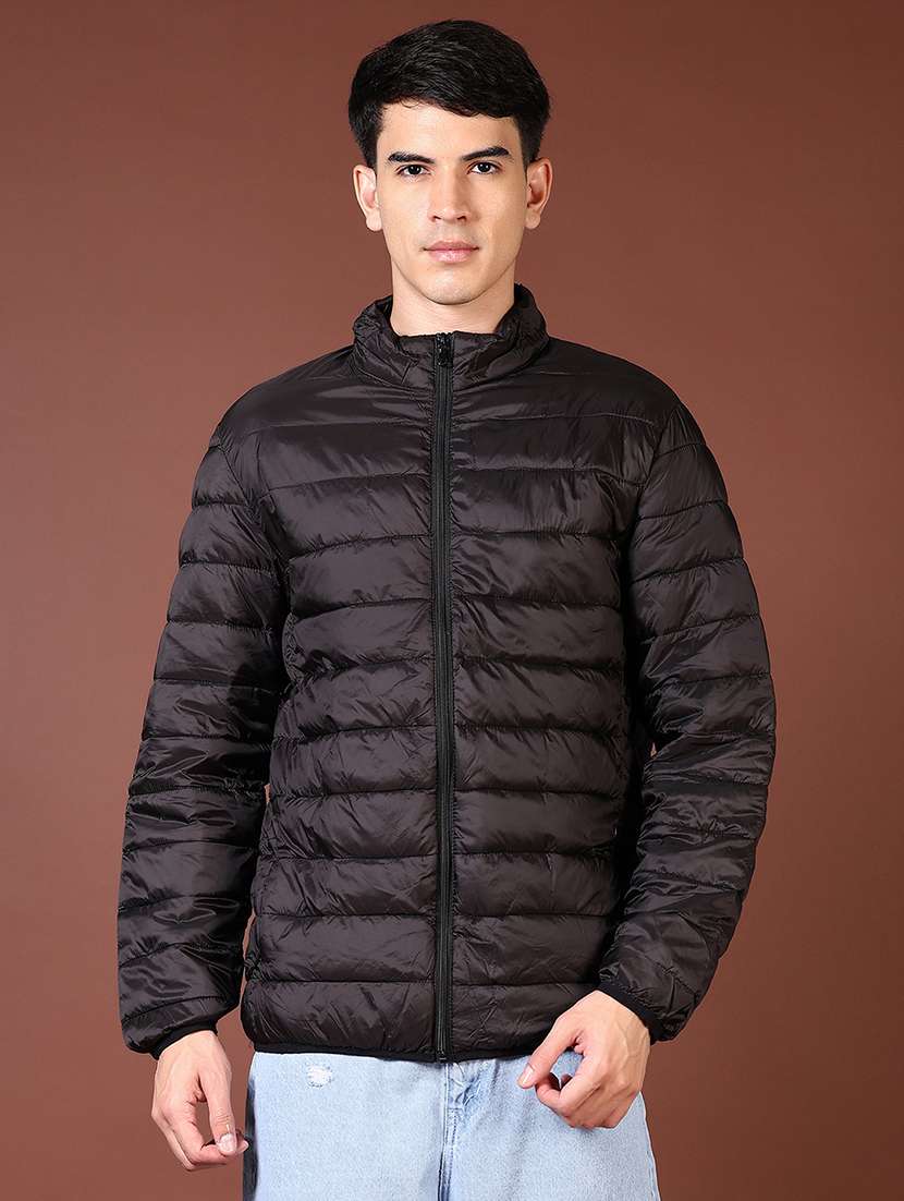 men's black stand collar quilted jacket - 21667736 -  Standard Image - 1
