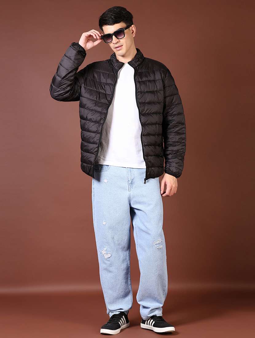 men's black stand collar quilted jacket - 21667736 -  Standard Image - 4