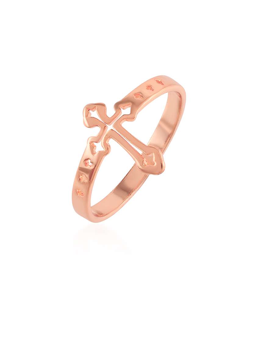 men brass rose gold crucifix cross chrisitian finger ring - 21667816 -  Standard Image - 1