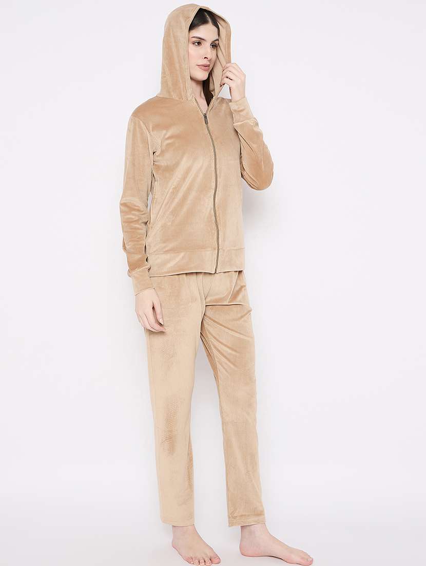 women solid nightwear sweatshirt & pyjama set - 21667826 -  Standard Image - 1