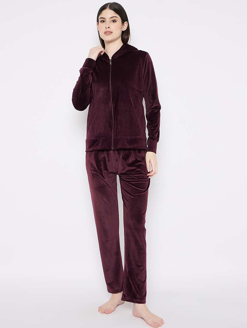 women solid nightwear sweatshirt & pyjama set - 21667827 -  Standard Image - 1