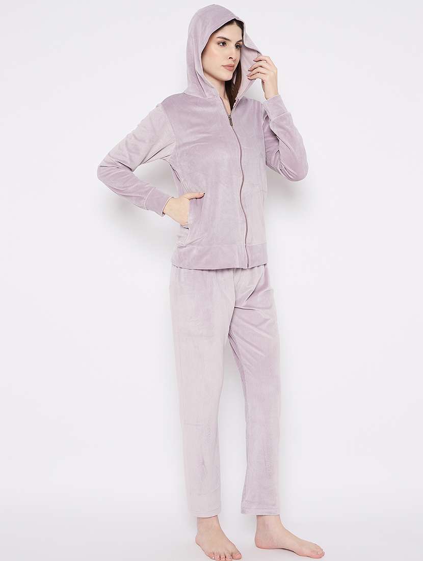 women solid nightwear sweatshirt & pyjama set - 21667829 -  Standard Image - 1
