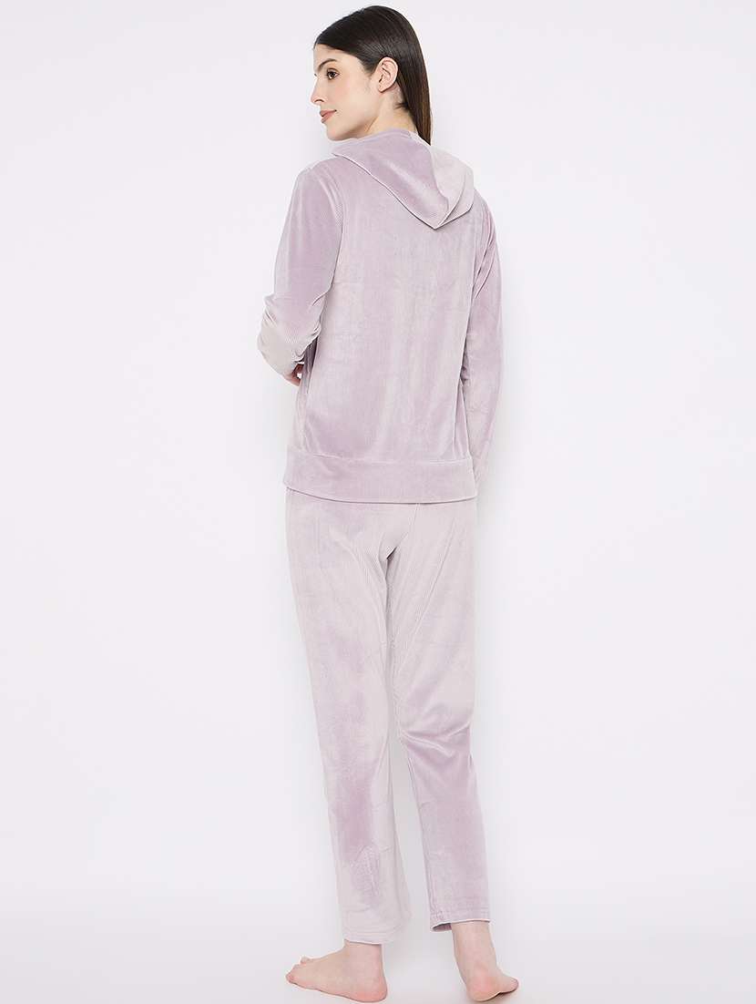 women solid nightwear sweatshirt & pyjama set - 21667829 -  Standard Image - 4