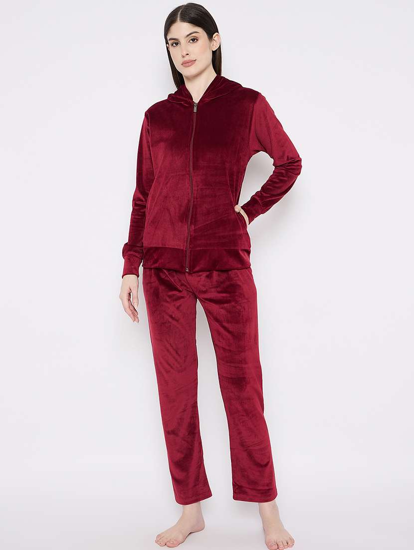 women solid nightwear sweatshirt & pyjama set