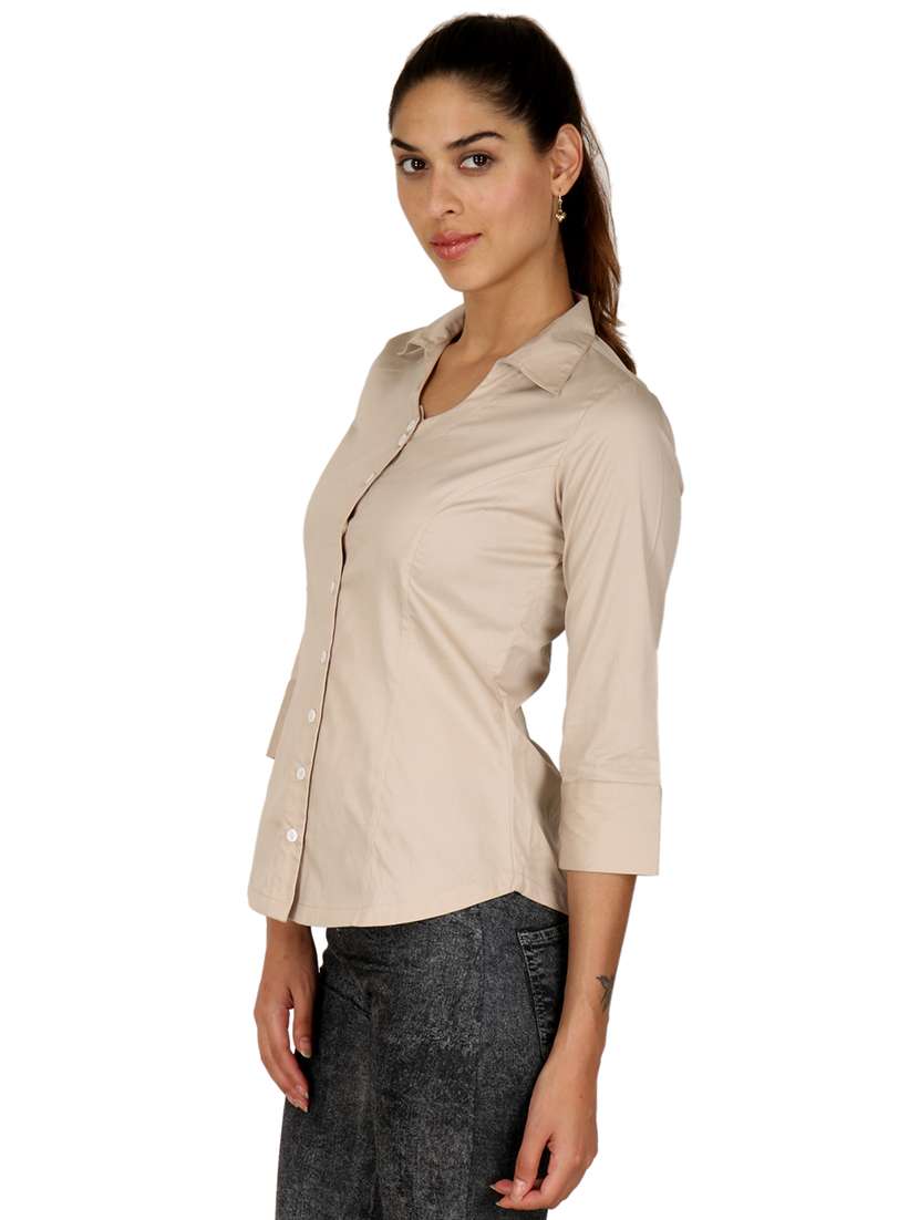 women solid collared slim fit shirt - 21667876 -  Standard Image - 1