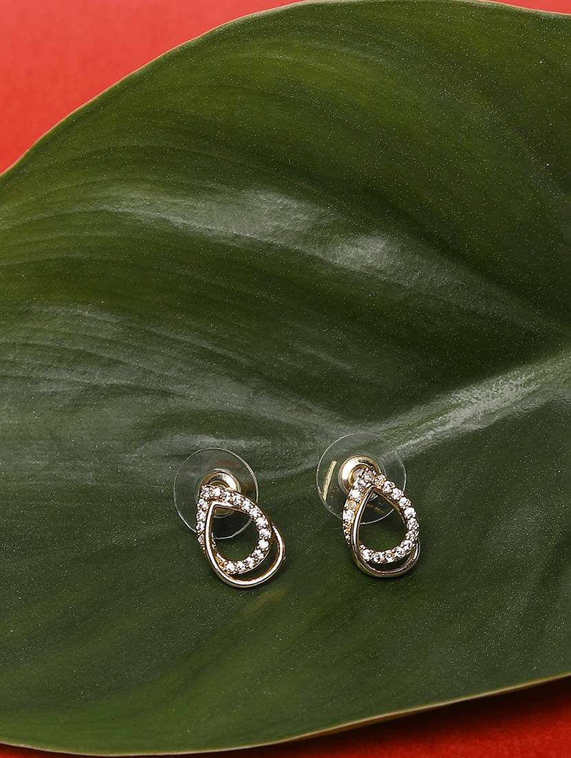 women white stone gold plated stud earrings