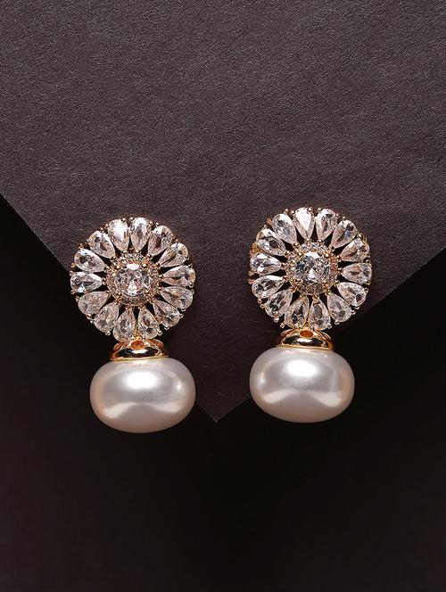 women white stone gold plated drop earrings - 21667911 -  Standard Image - 0