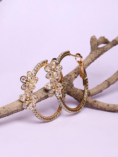 women white stone circular gold plated hoop earrings - 21667913 -  Standard Image - 0