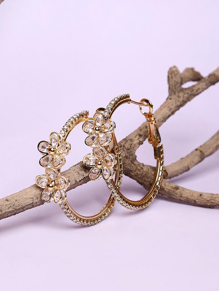 women white stone circular gold plated hoop earrings - 21667913 -  Zoom Image - 0