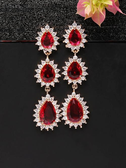 red stone-studded crystal chandelier earrings - 21667915 -  Standard Image - 0