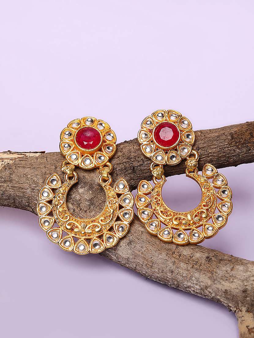 studded gold plated oxidized chandbali earrings