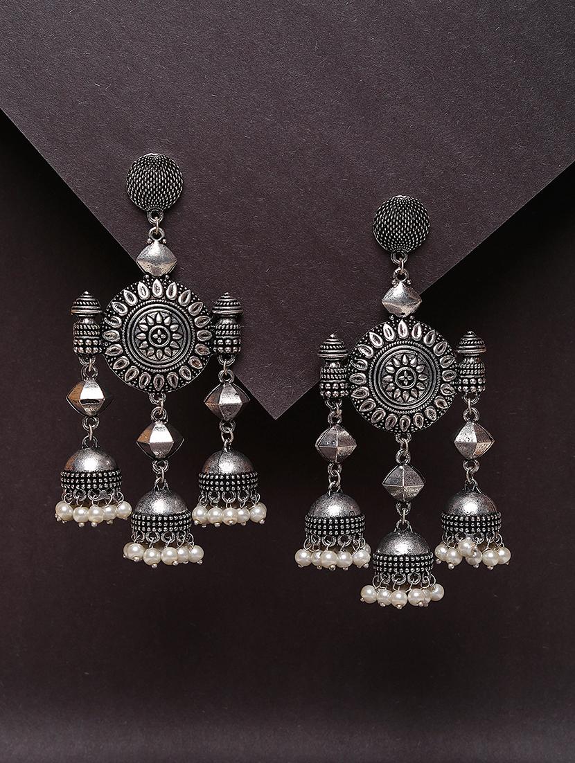 women silver plated oxidized chandelier earrings - 21667936 -  Zoom Image - 0