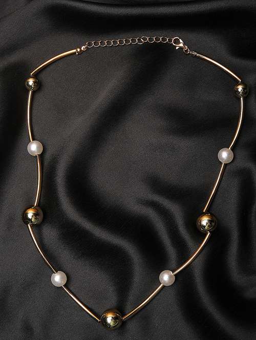 women gold plated pearl chain necklace - 21667955 - Standard Image - 0