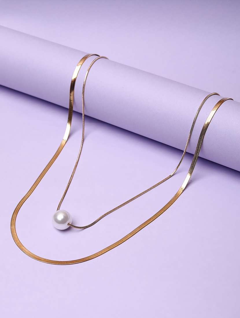 women pearl gold plated layered chain necklace