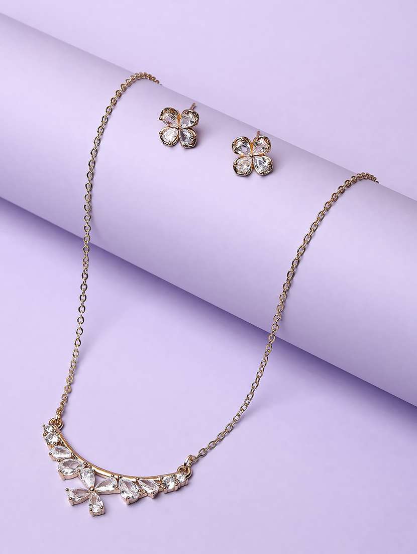 women stone gold plated chain necklace with earrings