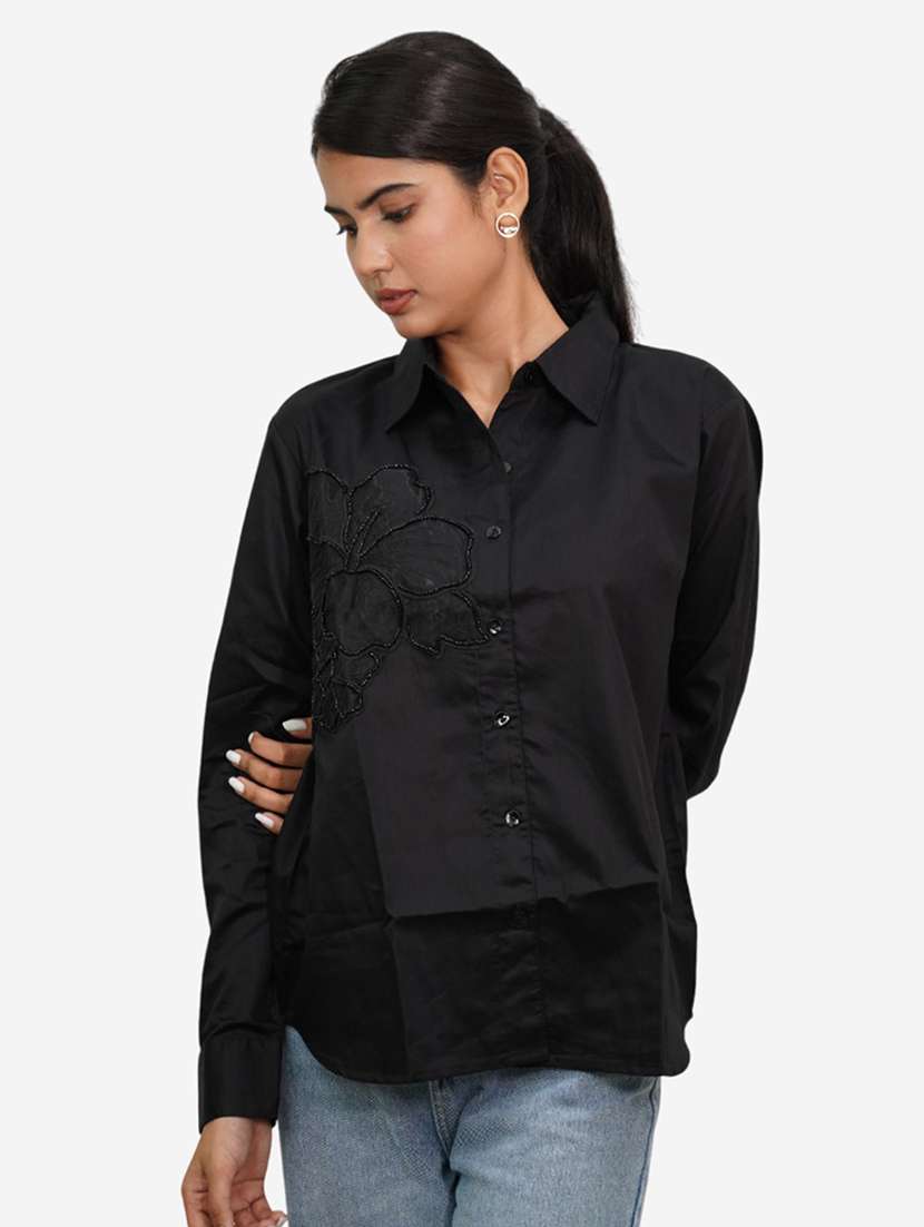 women embroidered collared long sleeves shirt - 21667977 -  Standard Image - 1