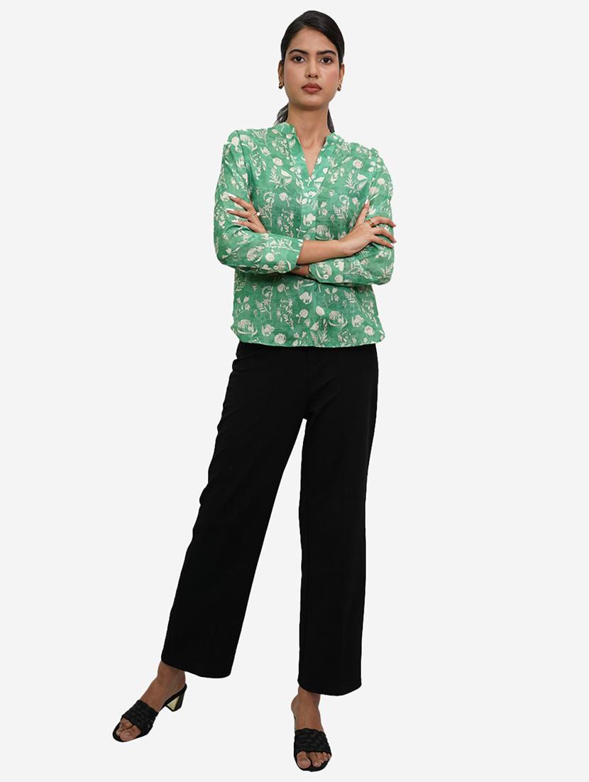 women printed long sleeves high low shirt - 21667980 - Standard Image - 4