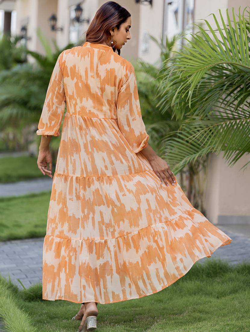 women orange printed mandarin front slit kurta - 21668003 - Standard Image - 4