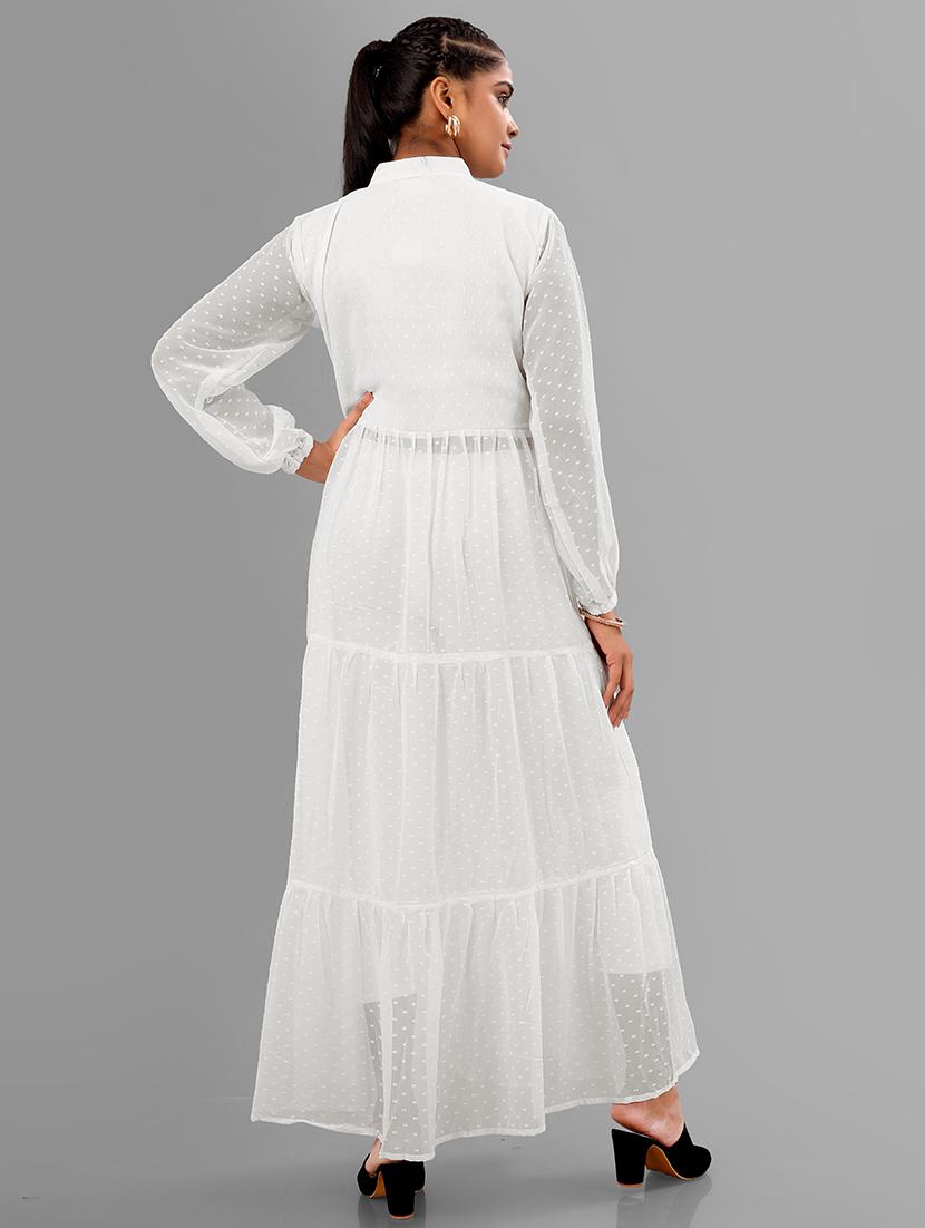 women white self design mandarin neck front slit kurta - 21668005 -  Standard Image - 1