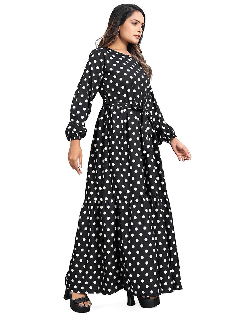 women black polka dots round neck tiered dress - 21668007 -  Standard Image - 1