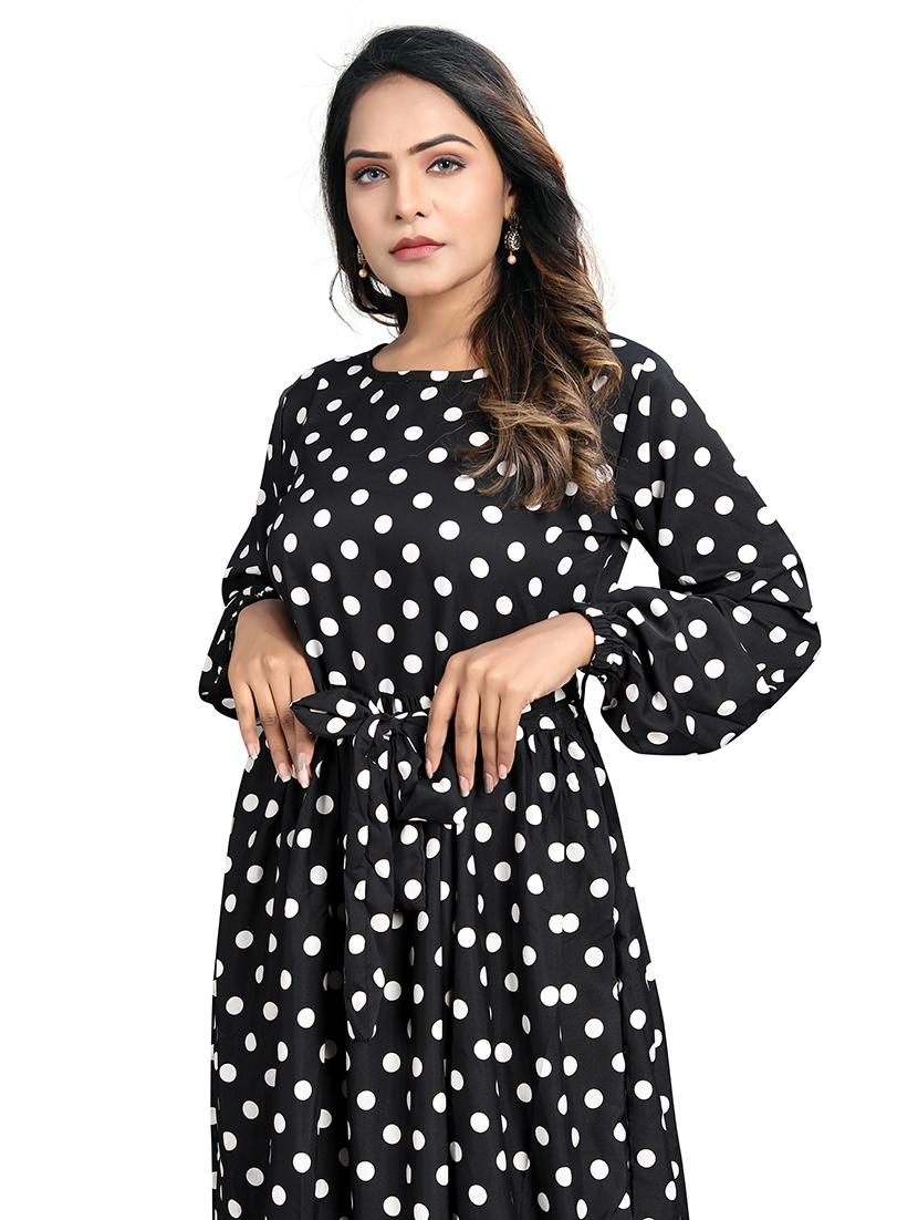 women black polka dots round neck tiered dress - 21668007 - Standard Image - 4