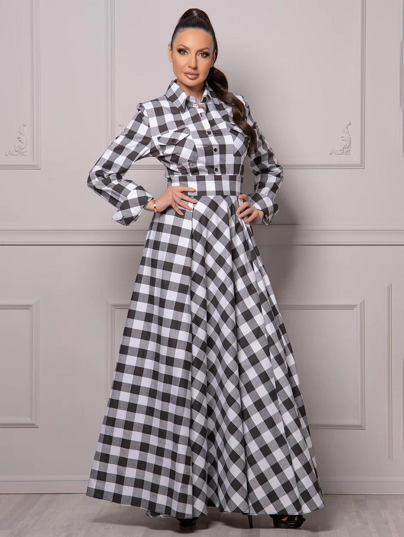 women black checks shirt collar neck a-line dress - 21668011 - Standard Image - 1