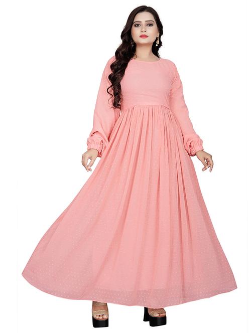 women pink self design round neck fit & flare dress - 21668018 -  Standard Image - 0