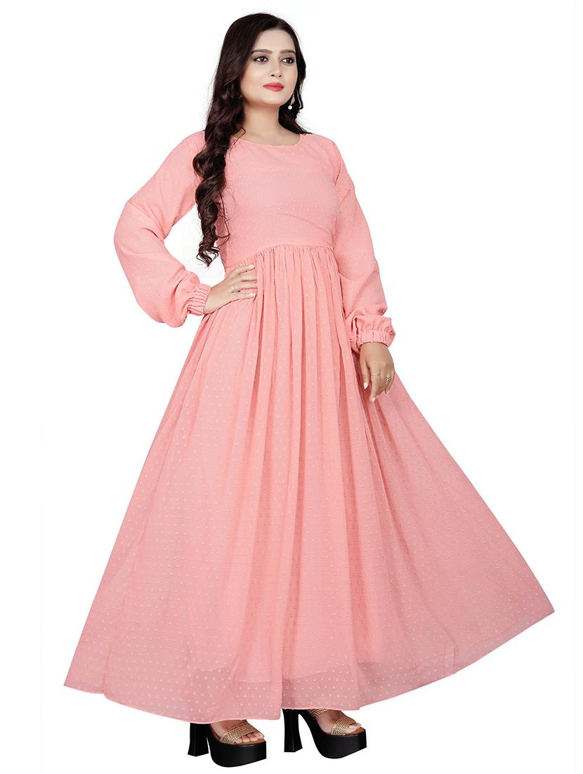 women pink self design round neck fit & flare dress - 21668018 -  Standard Image - 1