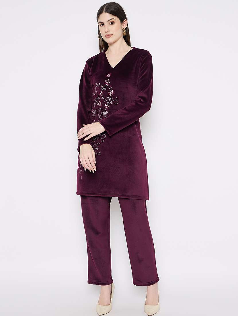 women embroidered long sleeve ethnic co-ord set