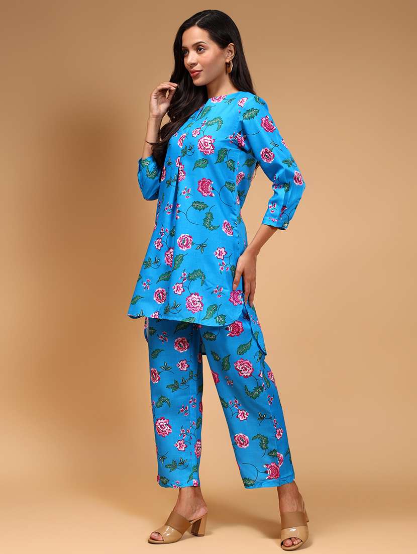 women blue floral printed co-ord sets - 21668318 -  Standard Image - 1