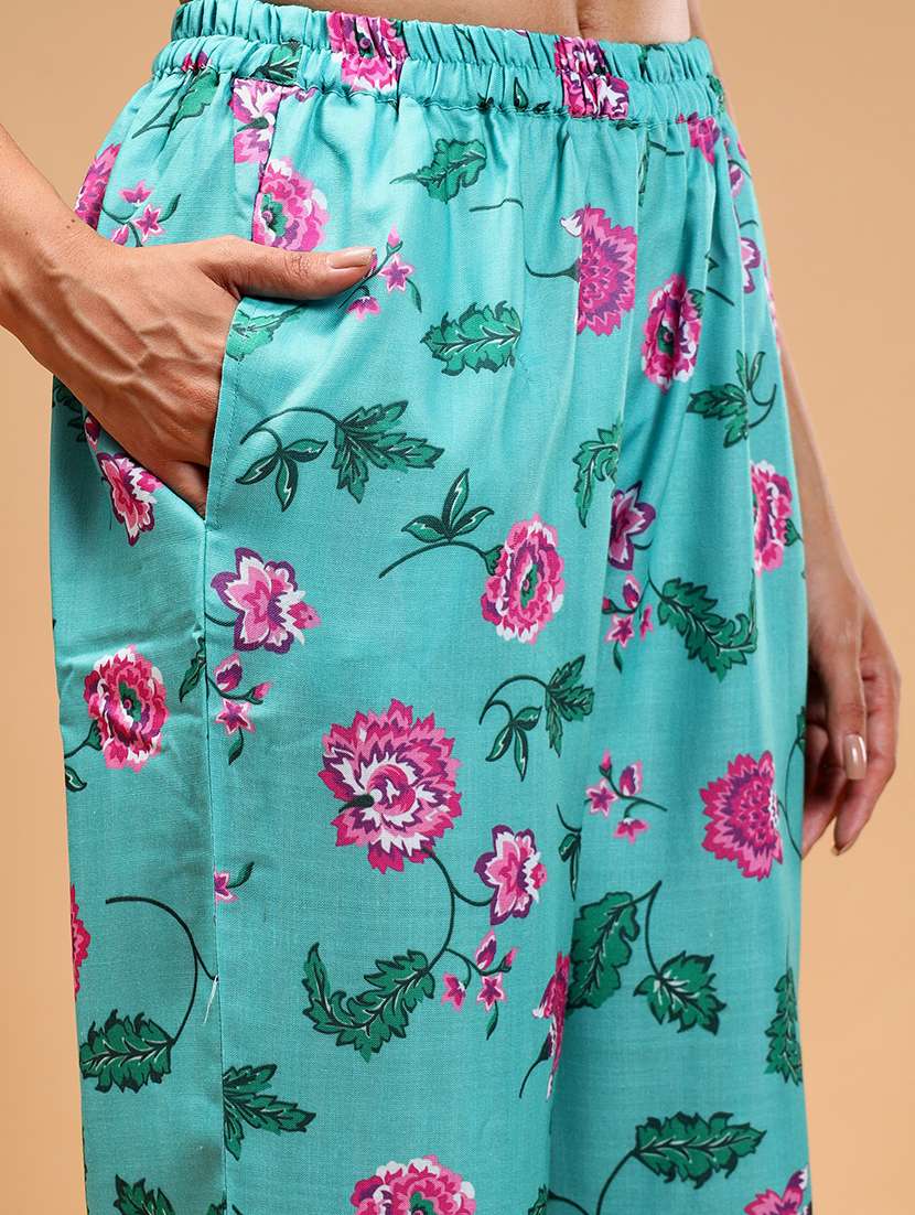 women sea green floral printed co-ord sets - 21668319 - Standard Image - 4