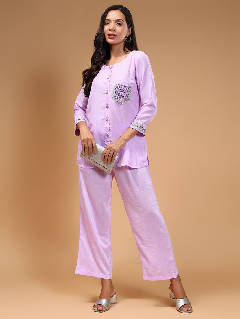women lavender embroidered co-ord sets - 21668326 - Standard Image - 1