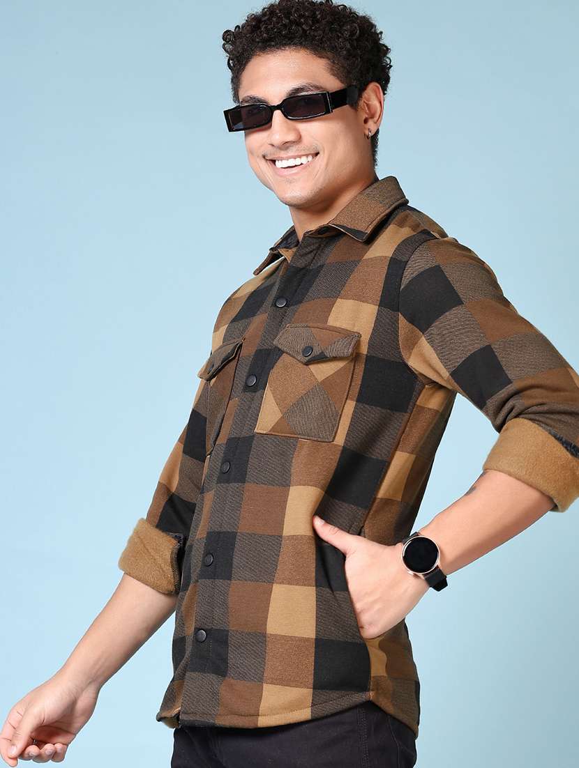 men long sleeves checkered shacket - 21668383 -  Standard Image - 1