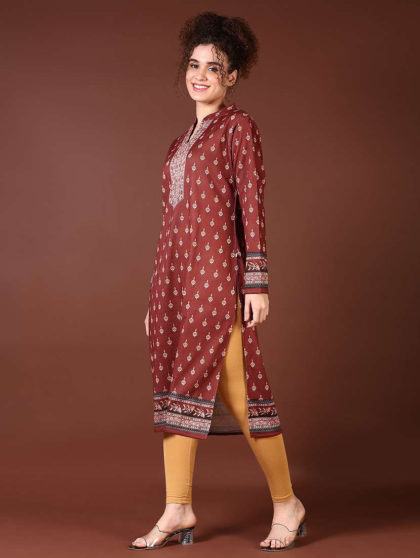 women printed long sleeve straight kurta - 21668389 -  Standard Image - 1