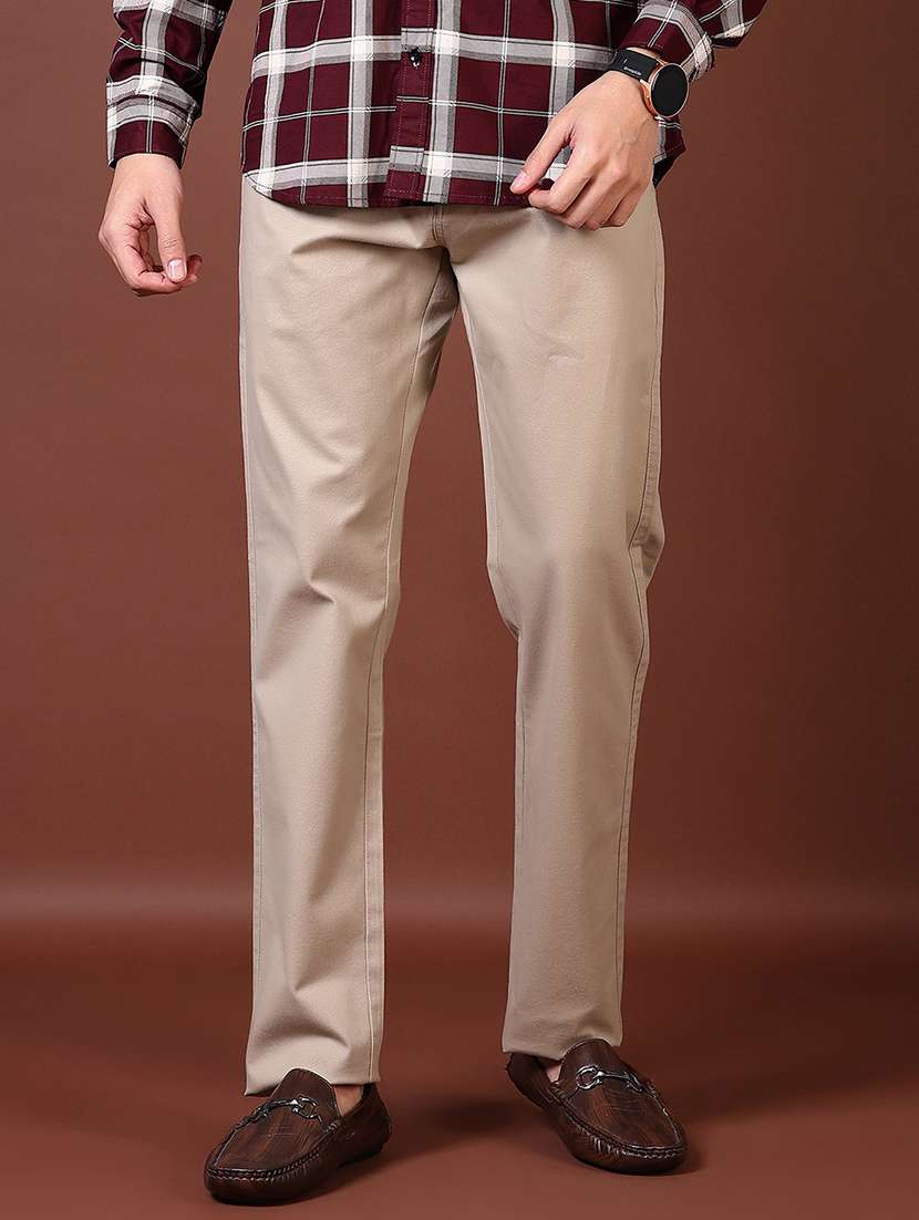 men solid mid rise flat front casual trouser - 21668398 -  Standard Image - 1