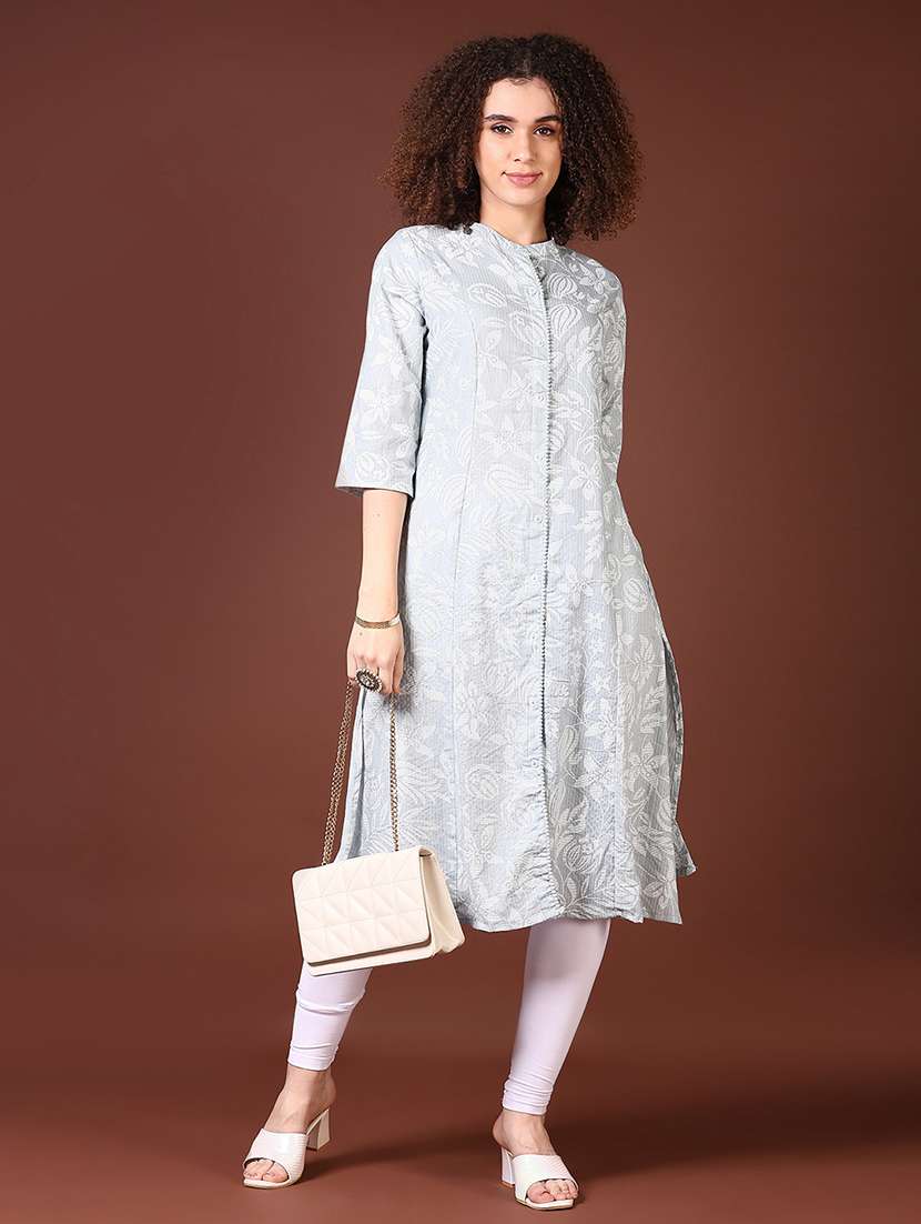 women floral printed mandarin neck a-line kurta