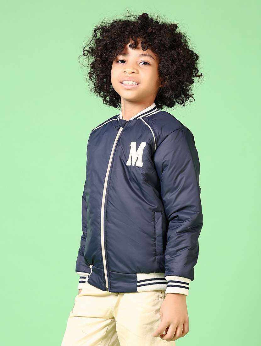boys navy blue solid long sleeve bomber jacket - 21668404 -  Standard Image - 1