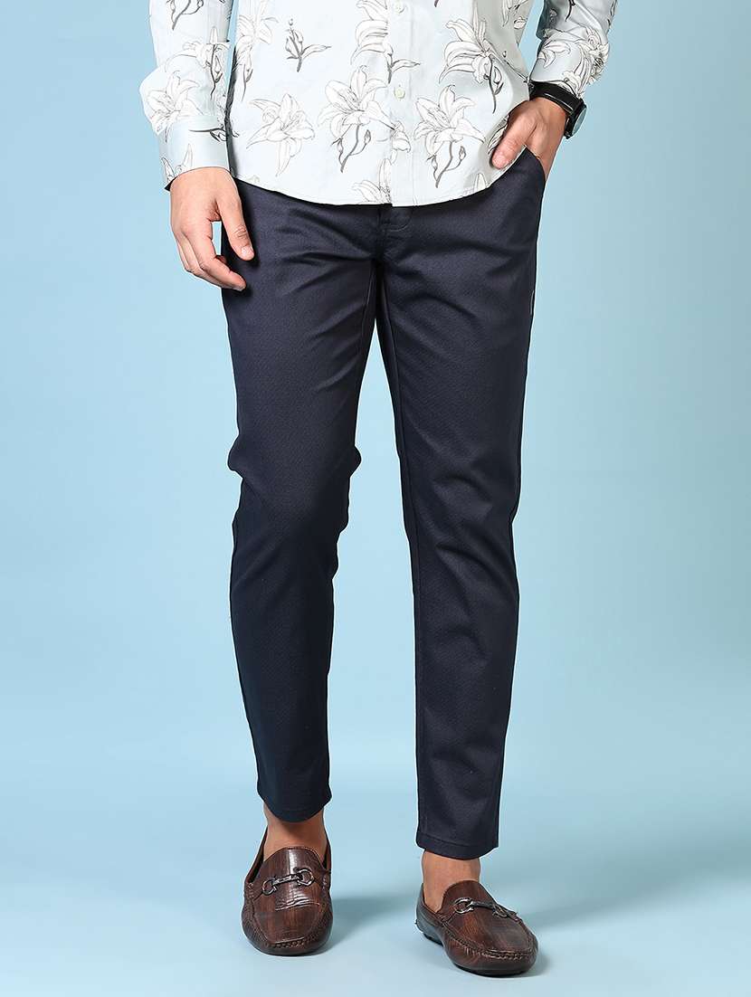 men solid mid rise flat front casual trouser - 21668405 -  Standard Image - 1