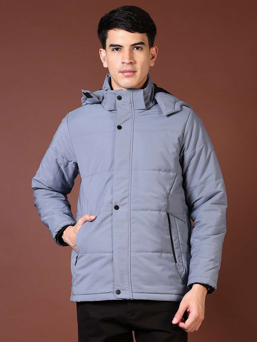 men's blue hooded quilted long sleeve jacket - 21668440 -  Standard Image - 1