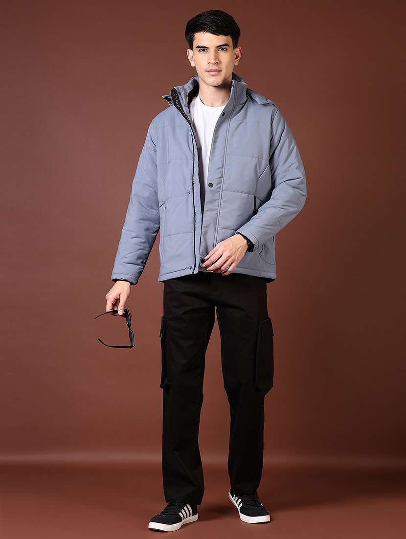 men's blue hooded quilted long sleeve jacket - 21668440 -  Standard Image - 4