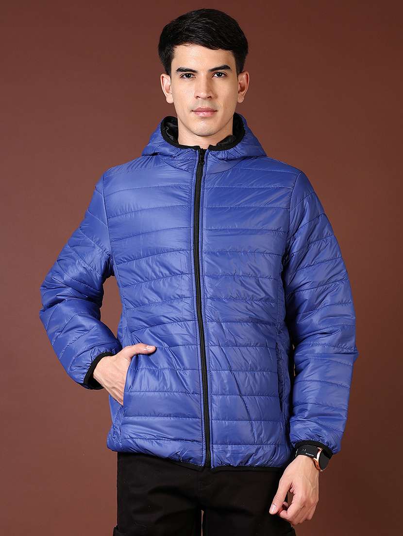 men's blue quilted hooded puffer jacket - 21668443 -  Standard Image - 1