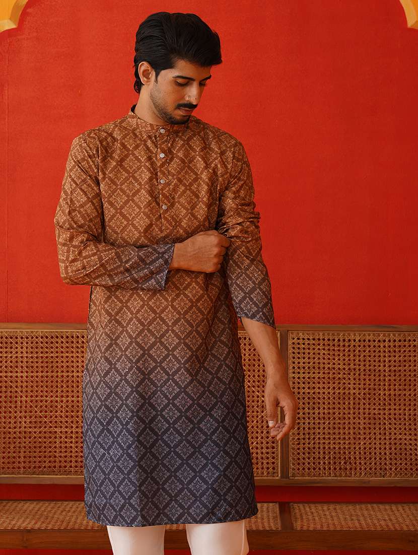 men printed mandarin neck kurta pyjama ethnic wear set - 21668495 -  Standard Image - 1