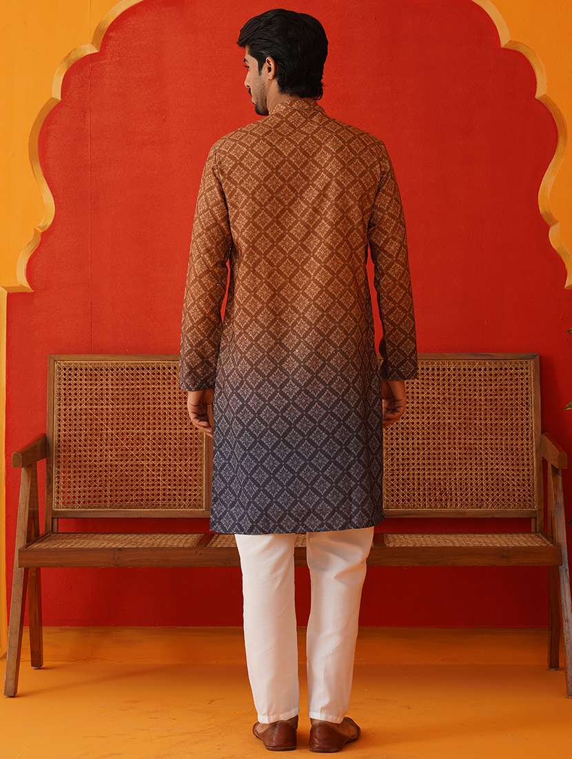men printed mandarin neck kurta pyjama ethnic wear set - 21668495 -  Standard Image - 4